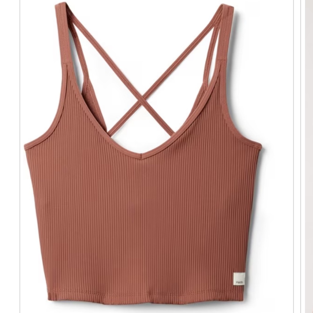 Vuori Cropped Ribbed Dusty Rose Pink Tank w/ built-in Bra Size Medium